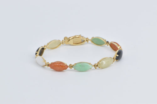 14K Multi Colored Jadeite Marquise Vintage Bracelet 7