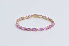 Load image into Gallery viewer, 10K Emerald Cut Pink Topaz Diamond Accent Chain Bracelet 7.25&quot; Yellow Gold