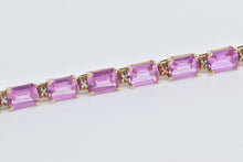 Load image into Gallery viewer, 10K Emerald Cut Pink Topaz Diamond Accent Chain Bracelet 7.25&quot; Yellow Gold