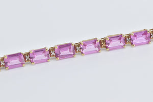 10K Emerald Cut Pink Topaz Diamond Accent Chain Bracelet 7.25" Yellow Gold