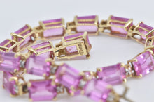 Load image into Gallery viewer, 10K Emerald Cut Pink Topaz Diamond Accent Chain Bracelet 7.25&quot; Yellow Gold