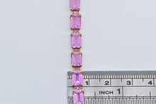 Load image into Gallery viewer, 10K Emerald Cut Pink Topaz Diamond Accent Chain Bracelet 7.25&quot; Yellow Gold