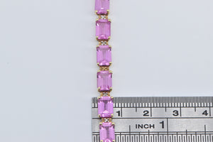 10K Emerald Cut Pink Topaz Diamond Accent Chain Bracelet 7.25" Yellow Gold