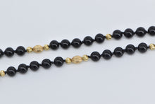 Load image into Gallery viewer, 14K Vintage Black Onyx Beaded Opera Strand Necklace 37&quot; Yellow Gold