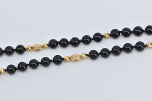 14K Vintage Black Onyx Beaded Opera Strand Necklace 37" Yellow Gold