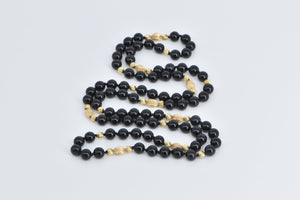 14K Vintage Black Onyx Beaded Opera Strand Necklace 37" Yellow Gold