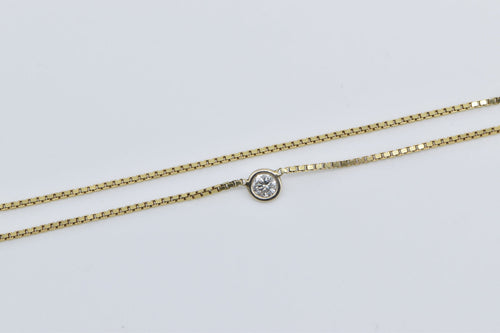 14K 0.24 Ct Diamond Solitaire Bezel Box Chain Necklace 18.25