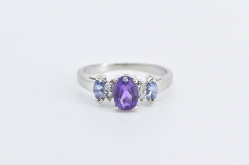 14K Amethyst Diamond Marquise Tanzanite Fashion Ring White Gold