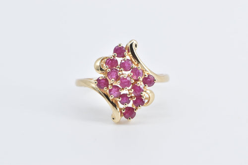 10K Vintage Natural Ruby Cluster Curvy Freeform Ring Yellow Gold