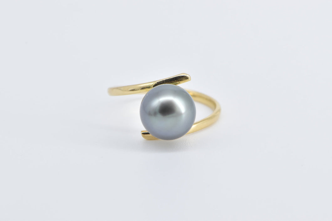 14K 9.2mm Vintage Tahitian Pearl Bypass Ring Yellow Gold