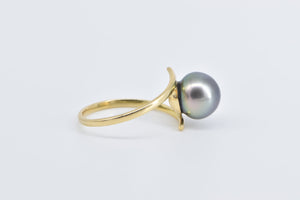 14K 9.2mm Vintage Tahitian Pearl Bypass Ring Yellow Gold