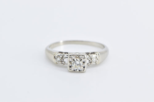 14K 1940's 0.17 Ctw Diamond Three Stone Promise Ring White Gold