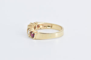 14K Vintage Diamond Ruby Wavy Statement Band Ring Yellow Gold