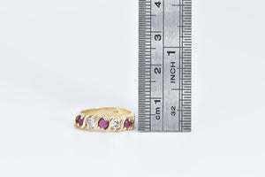 14K Vintage Diamond Ruby Wavy Statement Band Ring Yellow Gold