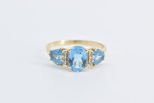 Load image into Gallery viewer, 14K Three Stone Blue Topaz Diamond Vintage Ring Yellow Gold