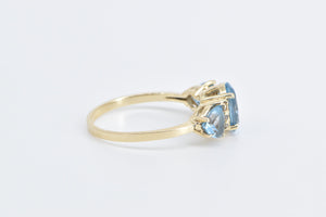 14K Three Stone Blue Topaz Diamond Vintage Ring Yellow Gold