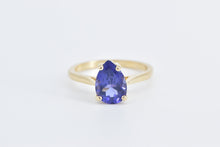 Load image into Gallery viewer, 14K Pear Amethyst Solitaire Vintage Statement Ring Yellow Gold