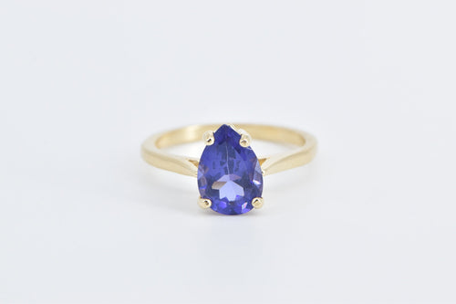 14K Pear Amethyst Solitaire Vintage Statement Ring Yellow Gold