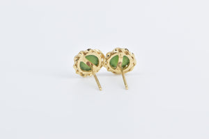 14K Vintage 1960's Nephrite Twist Trim Stud Earrings Yellow Gold