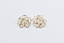 Load image into Gallery viewer, 14K Rose Flower Filigree Vintage Stud Earrings Yellow Gold