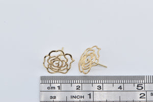 14K Rose Flower Filigree Vintage Stud Earrings Yellow Gold