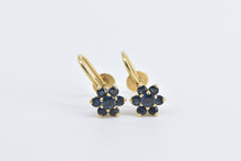 Load image into Gallery viewer, 14K Vintage Sapphire Flower Cluster Screw Back Earrings Yellow Gold