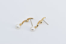 Load image into Gallery viewer, 14K Pearl Diamond Swirl Dangle Drop Fashion Earrings Yellow Gold