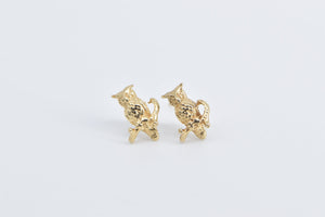 14K 3D Owl Wisdom Symbol Bird Stud Earrings Yellow Gold