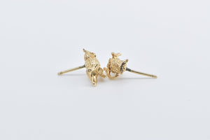 14K 3D Owl Wisdom Symbol Bird Stud Earrings Yellow Gold