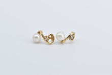 Load image into Gallery viewer, 14K Vintage Pearl Diamond Swirl Fashion Stud Earrings Yellow Gold