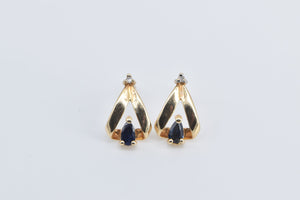 14K Pear Sapphire Diamond Accent Loop Stud Earrings Yellow Gold