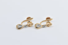 Load image into Gallery viewer, 14K Vintage Diamond Tear Drop Dangle Screw Back Earrings Yellow Gold