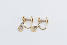 Load image into Gallery viewer, 14K Vintage Diamond Tear Drop Dangle Screw Back Earrings Yellow Gold