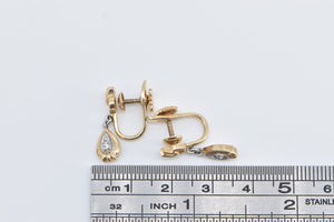 14K Vintage Diamond Tear Drop Dangle Screw Back Earrings Yellow Gold