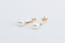 Load image into Gallery viewer, 14K Vintage Pearl Curved Dangle Drop Fashion Earrings Yellow Gold