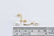 Load image into Gallery viewer, 14K Vintage Pearl Curved Dangle Drop Fashion Earrings Yellow Gold