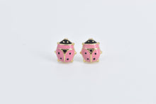 Load image into Gallery viewer, 14K Pink Enamel Vintage Ladybug Fashion Stud Earrings Yellow Gold