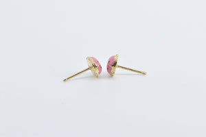 14K Pink Enamel Vintage Ladybug Fashion Stud Earrings Yellow Gold