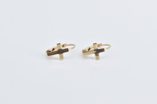 14K Cross Christian Faith Vintage Dangle Jesus Earrings Yellow Gold