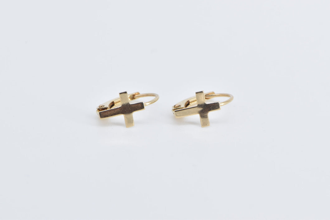 14K Cross Christian Faith Vintage Dangle Jesus Earrings Yellow Gold