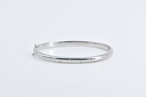 Sterling Silver Diamond Flush Inset Oval Bangle Bracelet 7