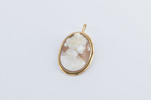 14K Oval Vintage Carved Shell Cameo Victorian Pendant/Pin Yellow Gold