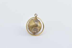 14K 3D Globe Articulated Earth Planet Model Charm/Pendant Yellow Gold