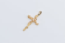 Load image into Gallery viewer, 14K Diamond Inset Tree Branch Vine Cross Jesus Pendant Yellow Gold