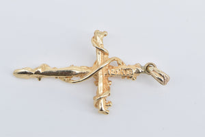 14K Diamond Inset Tree Branch Vine Cross Jesus Pendant Yellow Gold