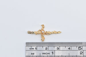 14K Diamond Inset Tree Branch Vine Cross Jesus Pendant Yellow Gold