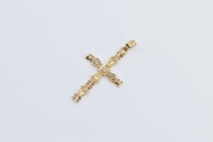 14K 1940's Diamond Cross Christian Faith Symbol Pendant Yellow Gold