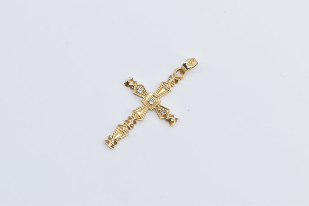 14K 1940's Diamond Cross Christian Faith Symbol Pendant Yellow Gold