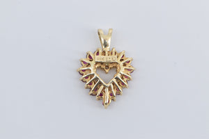 14K Ruby Diamond Heart Classic Love Symbol Pendant Yellow Gold