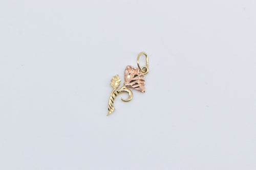 14K Rose Flower Diamond Cut Two Tone Romantic Charm/Pendant Yellow Gold